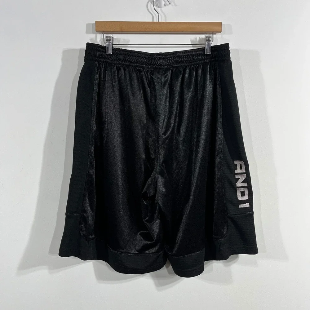 AND1 Dazzle Black Satin Basketball Shorts Athletic Mens XL Streetwear Hip Hop
